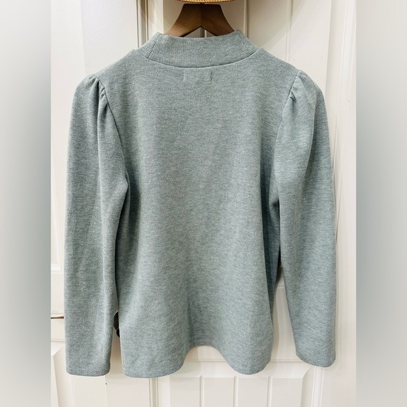 Madewell Gray Women's Knit Top Mock neck Puff sleeves sz Small capsule wardrobe - Picture 3 of 5